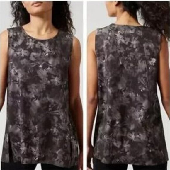 Athleta Women's Medium Zephyr Refined Tank Top Black Lumen Floral Activewear Gym - Picture 14 of 14